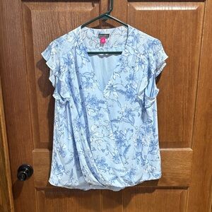 Vince Camuto Light Blue Floral Wrap Blouse with Ruffle Sleeves